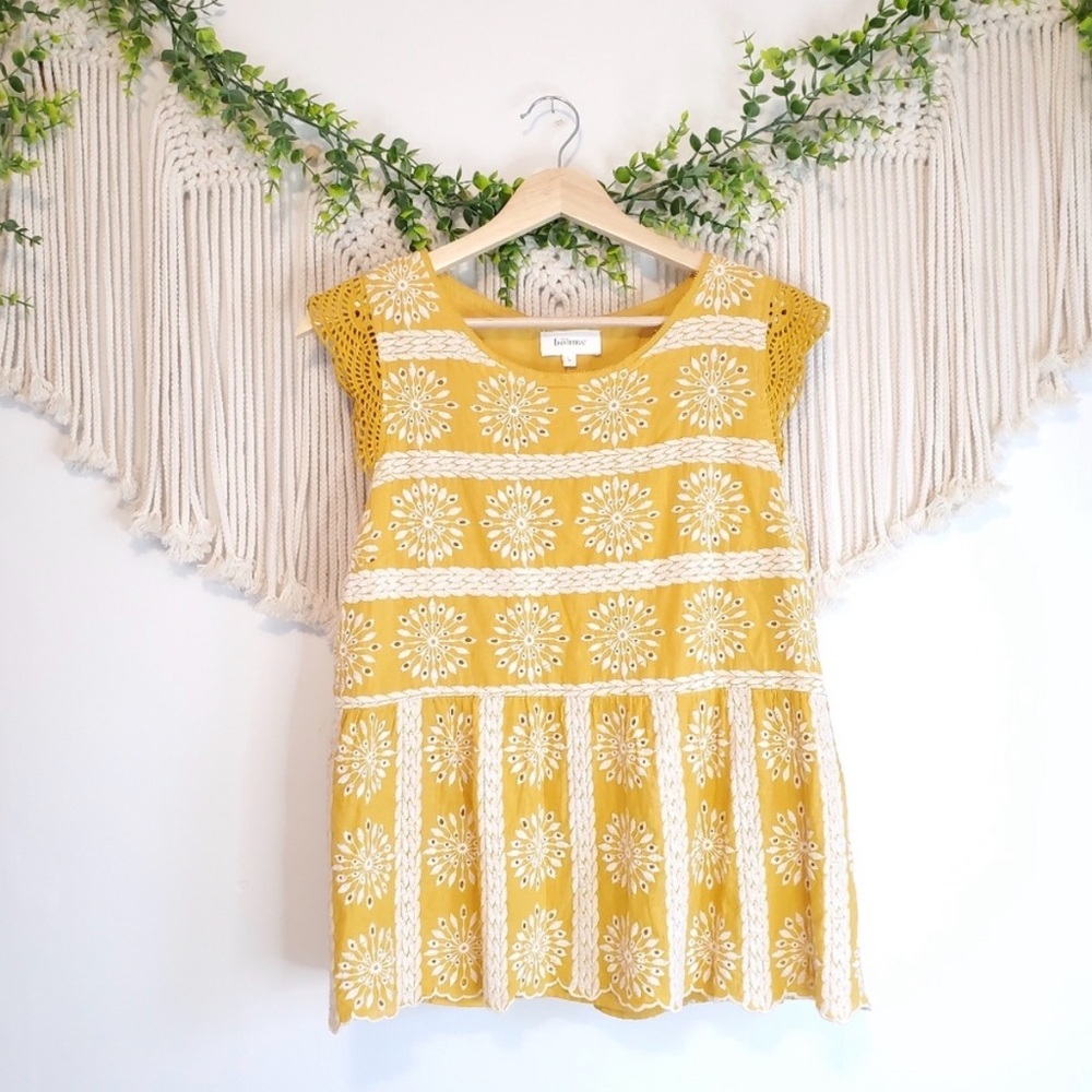 Bohme Yellow Floral Embroidered Top Size XL